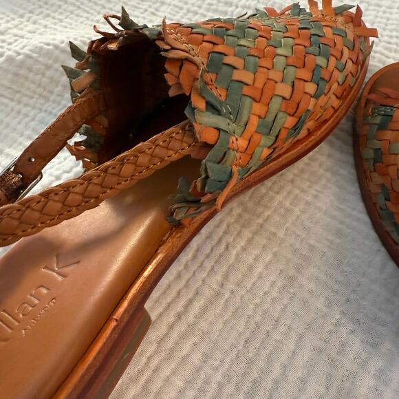 Allan K Sandals Size 39 Hope Multi Leather Woven Fringe Slingback Flats - Picture 7 of 11